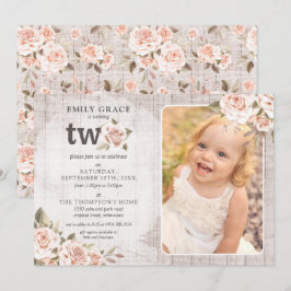 2e verjaardag Rustiek Hout Shabby Chic Rozen Foto Kaart