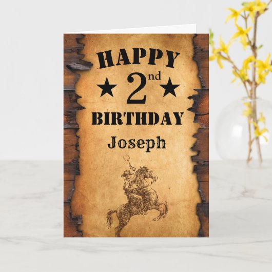 2e verjaardag Rustisch Land Western Cowboy Horse Kaart (Gele Bloem)