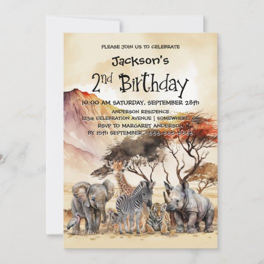 2e verjaardag Safari Dieren Verjaardag Kaart (Voorkant)