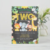 2e Verjaardag Safari Oerwoud Krijtbord Schattige K Kaart (Staand voorkant)