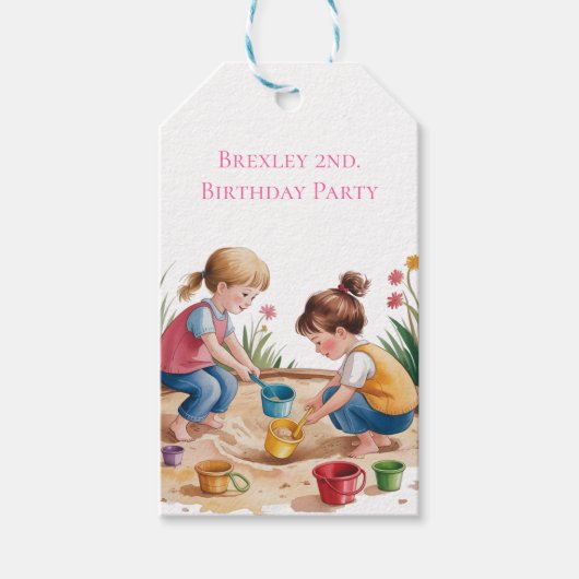 2e verjaardag Sandbox Girl Party Dank u Cadeaulabel (Voorkant)