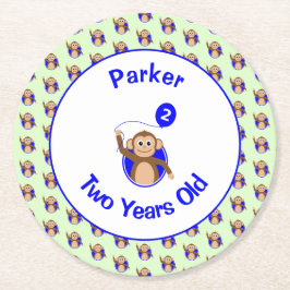 2e verjaardag schattige aap blauwe ballon Voeg naa Ronde Kartonnen Onderzetter