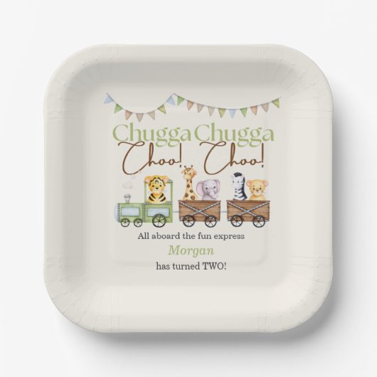 2e Verjaardag Schattige Chugga Waterverf Dierentre Papieren Bordje (Voorkant)