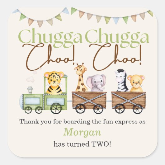 2e Verjaardag Schattige Chugga Waterverf Dierentre Vierkante Sticker (Voorkant)