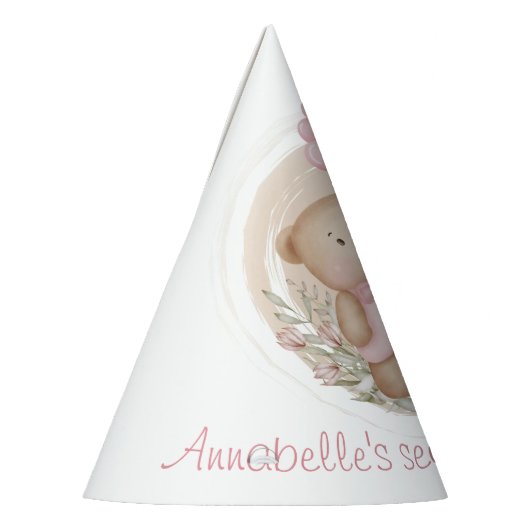 2e Verjaardag Schattige Teddy Bear Roze Party Pett Feesthoedjes (Links)