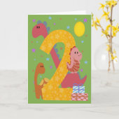 2e verjaardag Schattigee dinosaurussen Kaart (Gele Bloem)