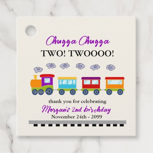 2e verjaardag Schattigee kleurrijke trein Bedankjes Labels (Voorkant)