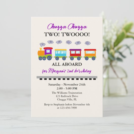 2e verjaardag Schattigee kleurrijke trein Kaart (Staand voorkant)