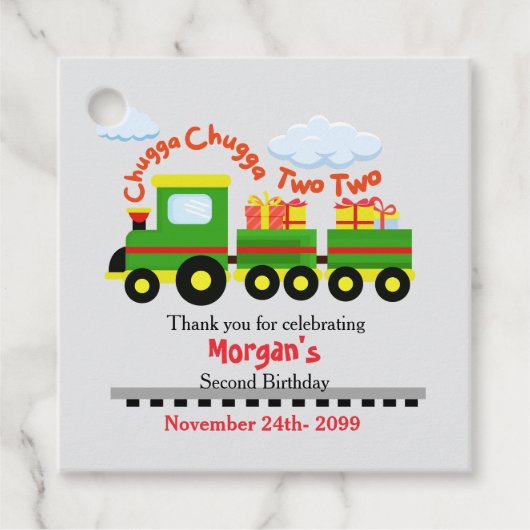 2e verjaardag Schattigee kleurrijke trein met Cade Bedankjes Labels (Voorkant)