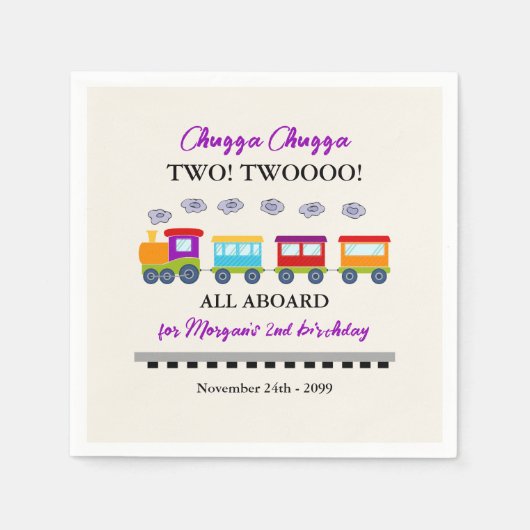 2e verjaardag Schattigee kleurrijke trein Servet (Voorkant)