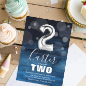 2e verjaardag Silver Balloon | Blauwe Partij Kaart