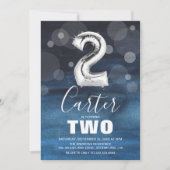 2e verjaardag Silver Balloon | Blauwe Partij Kaart (Voorkant)