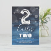 2e verjaardag Silver Balloon | Blauwe Partij Kaart (Staand voorkant)