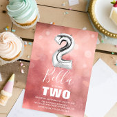 2e verjaardag Silver Balloon | Meisroze Partij Kaart