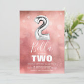 2e verjaardag Silver Balloon | Meisroze Partij Kaart (Staand voorkant)