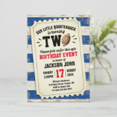 2e verjaardag Sport Football Ticket Rustiek Blauw Kaart (Staand voorkant)