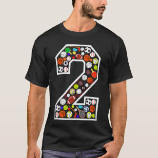 2e verjaardag sport groot nummer twee jaar oude jo t-shirt