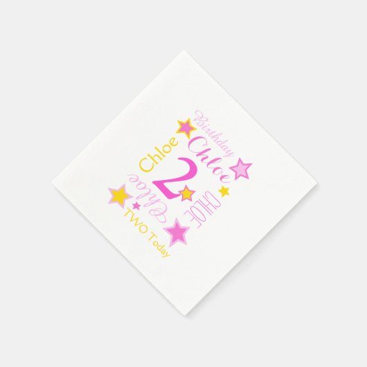 2e verjaardag ster genaamd Graphic Yellow Pink Servet (Hoek)