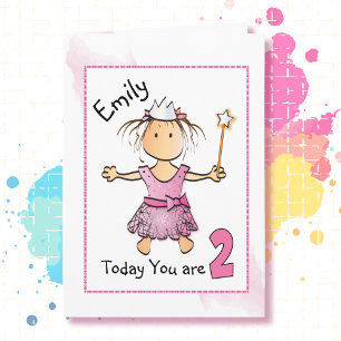 2e Verjaardag Sweet Pink Little Princess Cartoon Kaart
