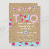 2e verjaardag Tea Party Two 2 Burlap Roos nodigt u Kaart (Voorkant / Achterkant)