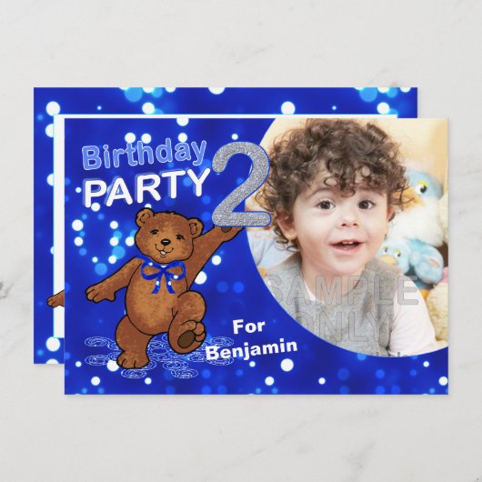 2e verjaardag Teddy Bears Party, aangepaste foto Kaart (Voorkant / Achterkant)