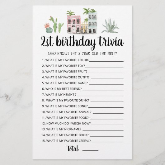 2e verjaardag Trivia bewerkbaar spel (Voorkant)