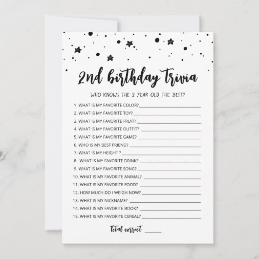 2e Verjaardag Trivia bewerkbare game Kaart (Voorkant)