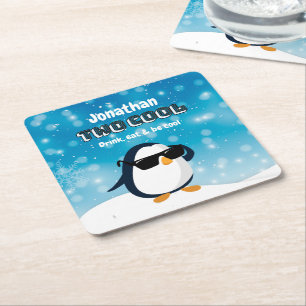 2e verjaardag Twee Coole Pinguïn Jongen Kartonnen Onderzetters