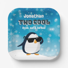 2e verjaardag Twee Coole Pinguïn Jongen Papieren Bordje
