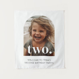 2e verjaardag Twee Gebogen Foto Meisje Welkom Bord Wandkleed