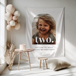 2e verjaardag Twee Gebogen Foto Meisje Welkom Bord Wandkleed