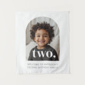 2e verjaardag Twee Gebogen Fotowelkomstbord Wandkleed (Voorkant)