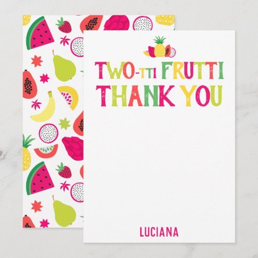 2e verjaardag twee-tti Frutti dank u gepersonalise Bedankkaart (Voorkant / Achterkant)