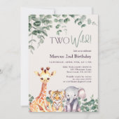 2e Verjaardag Twee Wild Safari Oerwoud Waterverf Kaart (Voorkant)