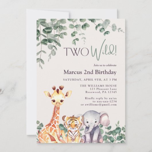 2e Verjaardag Twee Wild Safari Oerwoud Waterverf Kaart (Voorkant)