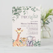 2e Verjaardag Twee Wild Safari Oerwoud Waterverf Kaart (Staand voorkant)