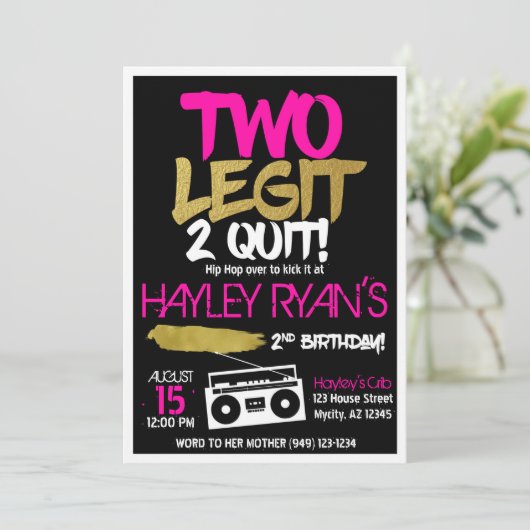 2e verjaardag Tweede Legit met Hip Hop Uitnodiging (Staand voorkant)