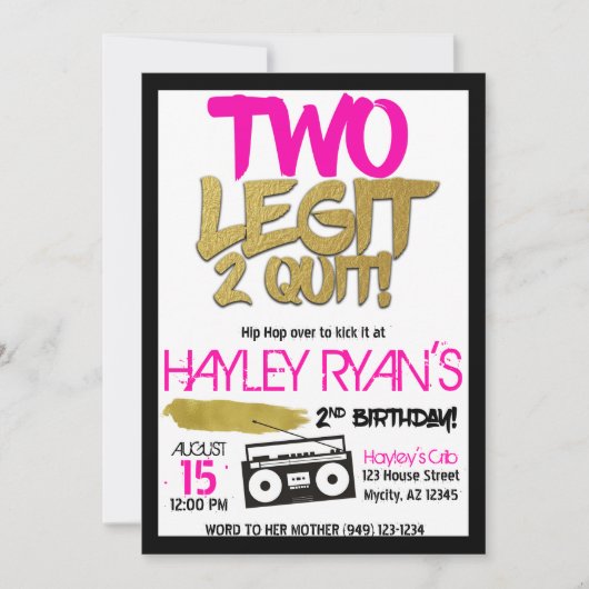 2e verjaardag Tweede Legit met Hip Hop Uitnodiging (Voorkant)
