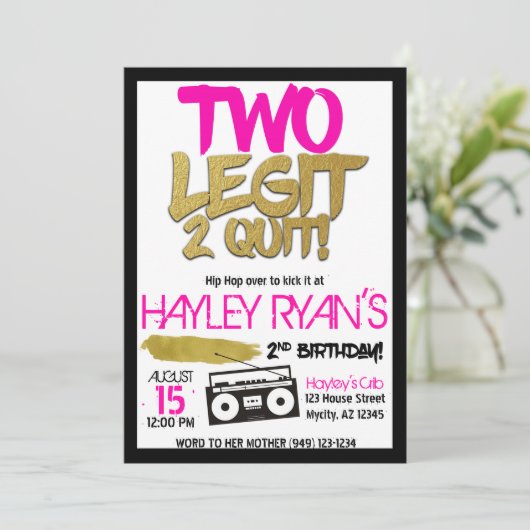 2e verjaardag Tweede Legit met Hip Hop Uitnodiging (Staand voorkant)