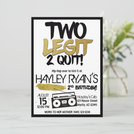 2e verjaardag Tweede Legit met Hip Hop Uitnodiging (Staand voorkant)