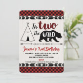 2e verjaardag uitnodiging jongen wild twee beer (Staand voorkant)