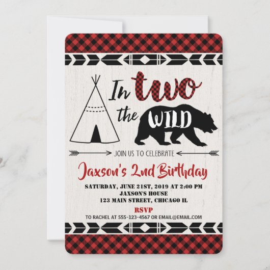 2e verjaardag uitnodiging jongen wild twee beer (Voorkant)