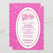 2e verjaardag uitnodiging Retro roze glitter (Voorkant / Achterkant)