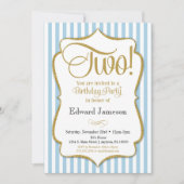 2e verjaardag uitnodiging twee jaar blauw goud (Voorkant)