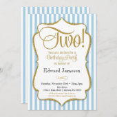 2e verjaardag uitnodiging twee jaar blauw goud (Voorkant / Achterkant)