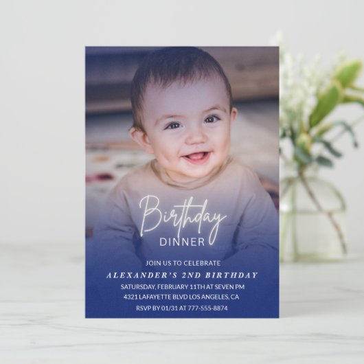 2e verjaardag uitnodiging Verjaardag Diner Foto jo (Staand voorkant)