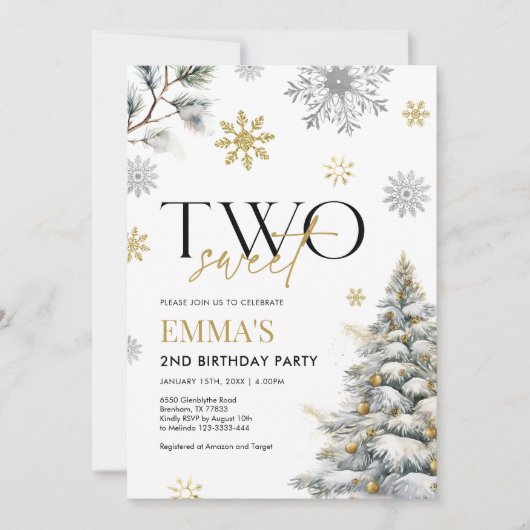 2e verjaardag uitnodiging, winter twee verjaardag kaart (Voorkant)