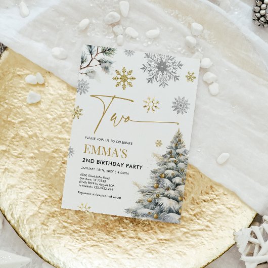 2e verjaardag uitnodiging, winter twee verjaardag kaart