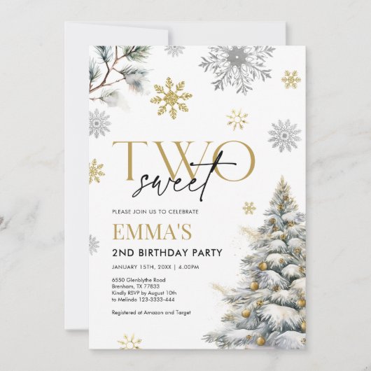 2e verjaardag uitnodiging, winter twee verjaardag kaart (Voorkant)