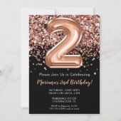 2e verjaardag Uitnodiging zwart Roos Gold Glitter (Voorkant)